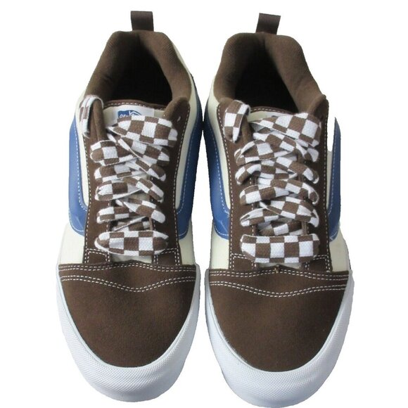 Vans Men's Knu Skool Mega Check Potting Soil Brown Blue Shoes size 11.5 NIB - Picture 1 of 5